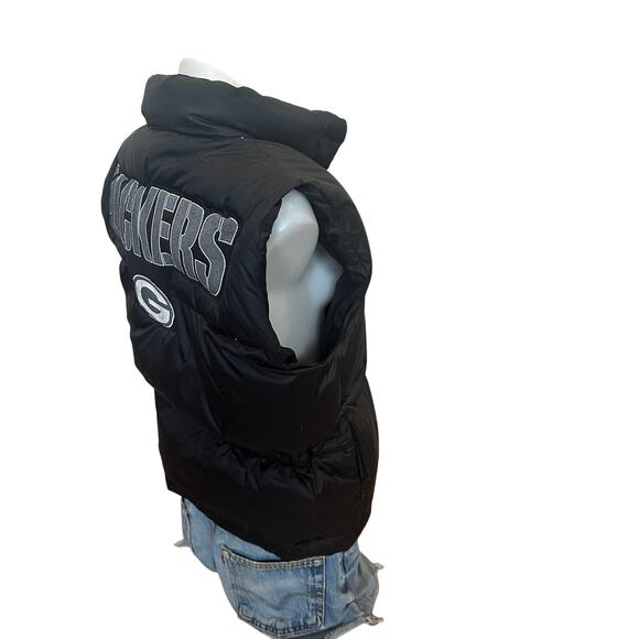 Green Bay Packers Puffer Vest Black MEDIUM Football Tailgate Unique Quilted - Picture 3 of 7